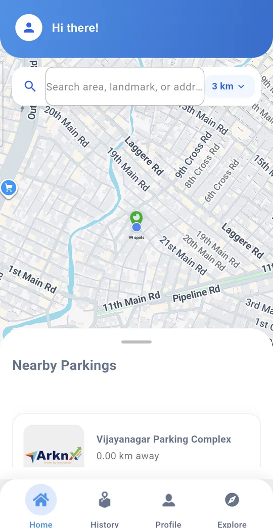 Map of nearby parking in the Arknx app